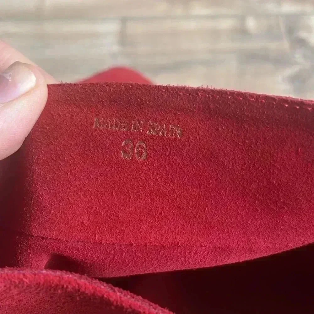 PALOMA BARCELO Serafine Over-the-Knee Red Pointy Suede Wedge Boots Sz 36(5.5)